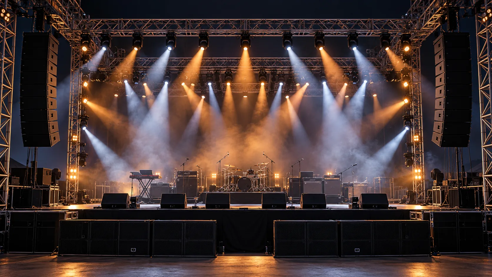 Lighting dan sound system terpasang pada struktur rigging panggung
