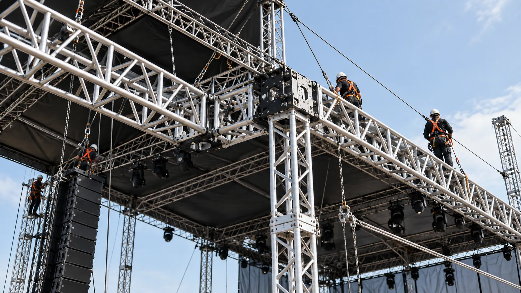 Pemasangan struktur aluminium rigging oleh kru berpengalaman